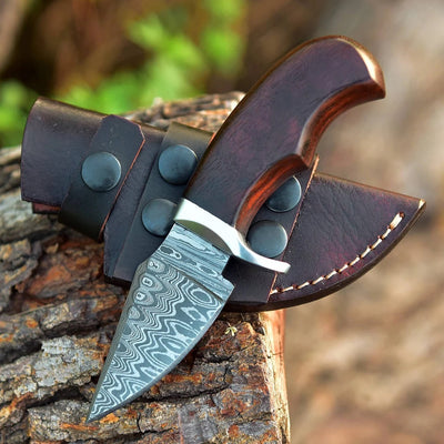 Premium Custom Damascus Steel EDC Skinning Knife | Elegant Rosewood Handle | 7-Inch Blade | Includes Leather Sheath - Korvel
