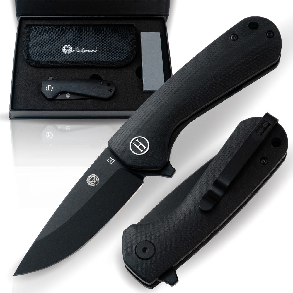 Premium Peasant Folding Pocket Knife Gift Set for Adventurers (Black) - Korvel