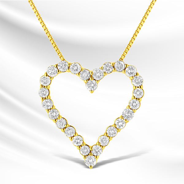 14K Yellow Gold Plated Sterling Silver Diamond Heart Pendant Necklace