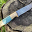 Artisan Damascus Hunting Knife with Olive Wood & Resin Handle by KBS Knives - Korvel