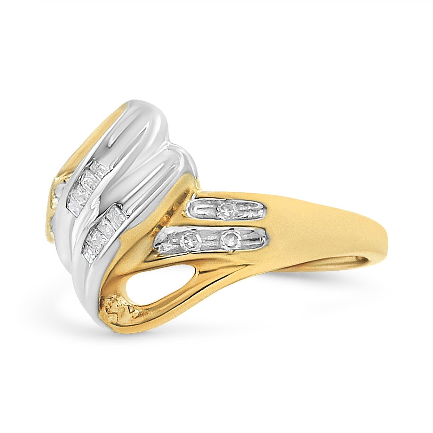 Anillo de bypass de diamantes de oro amarillo y blanco de 10K - Talla 7