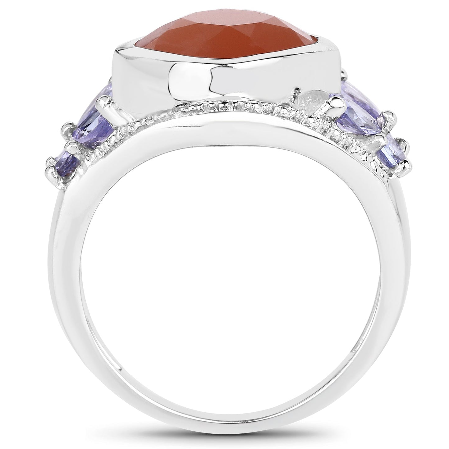 Bague en argent sterling avec pierre de lune pêche et tanzanite de 4,67 carats