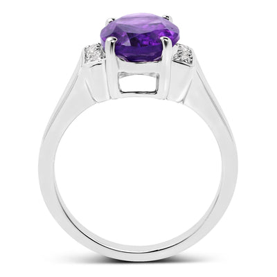 3.12 Carat Amethyst & White Topaz Sterling Silver Ring