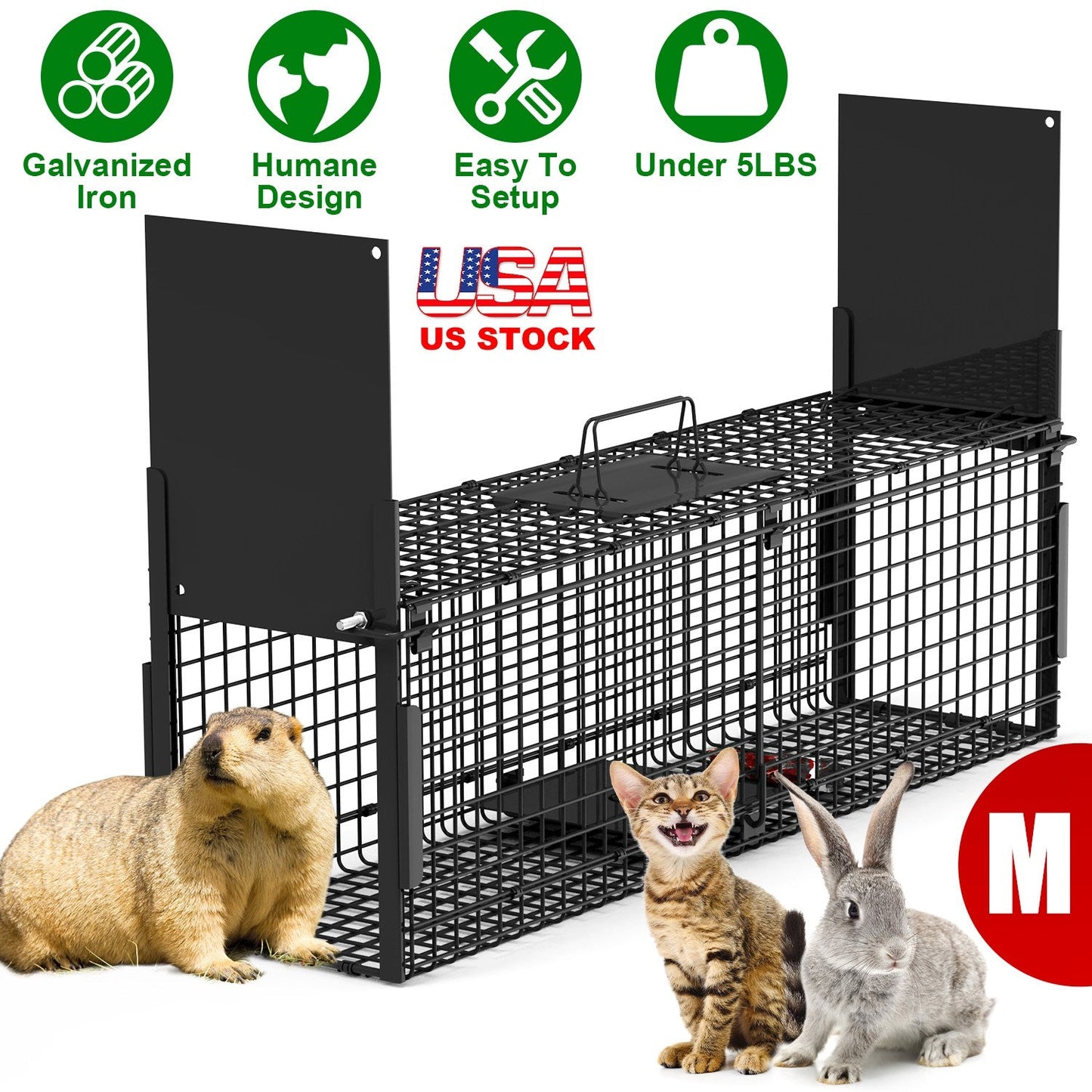 32in 2-Door Live Animal Cage Trap for Small Animals