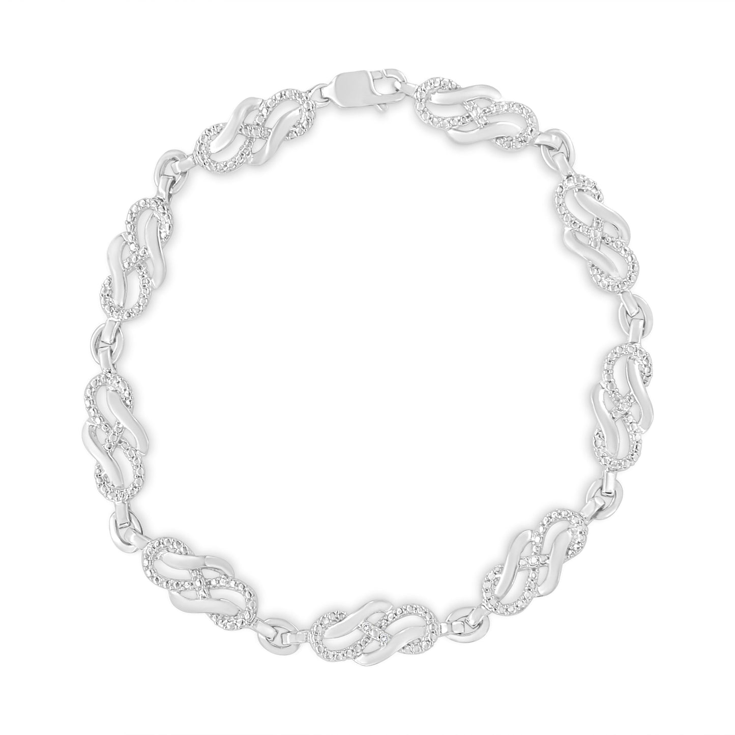 Bracelet en argent sterling .925 avec maillon tressé infini et accents en diamant