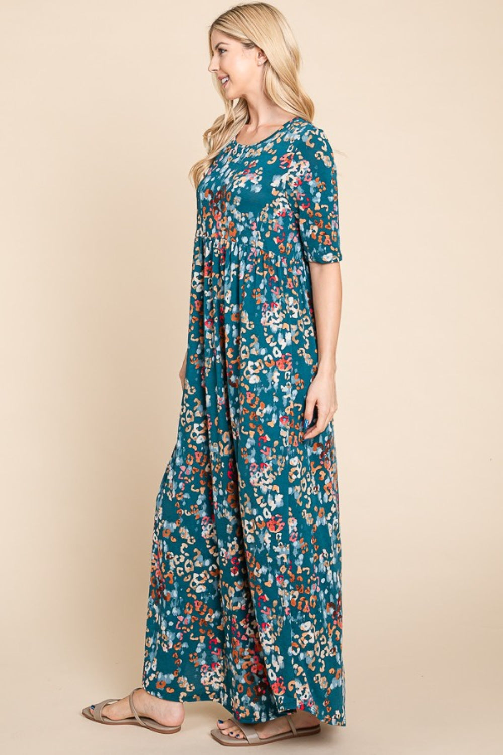 Vestido Maxi Shirred Impreso Halagador para Mujeres