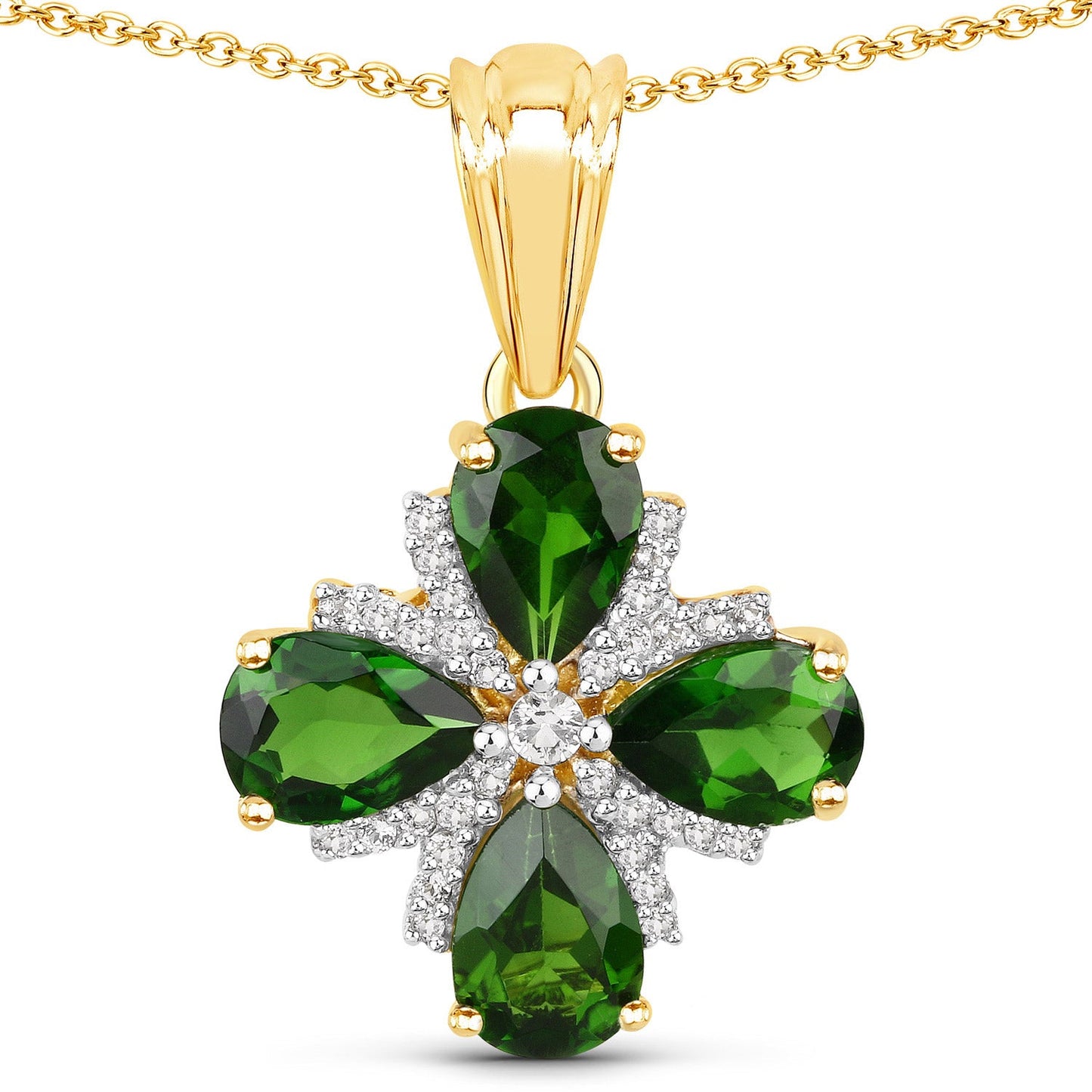 Pendentif élégant en chrome diopside de 2,70 carats et topaze blanche