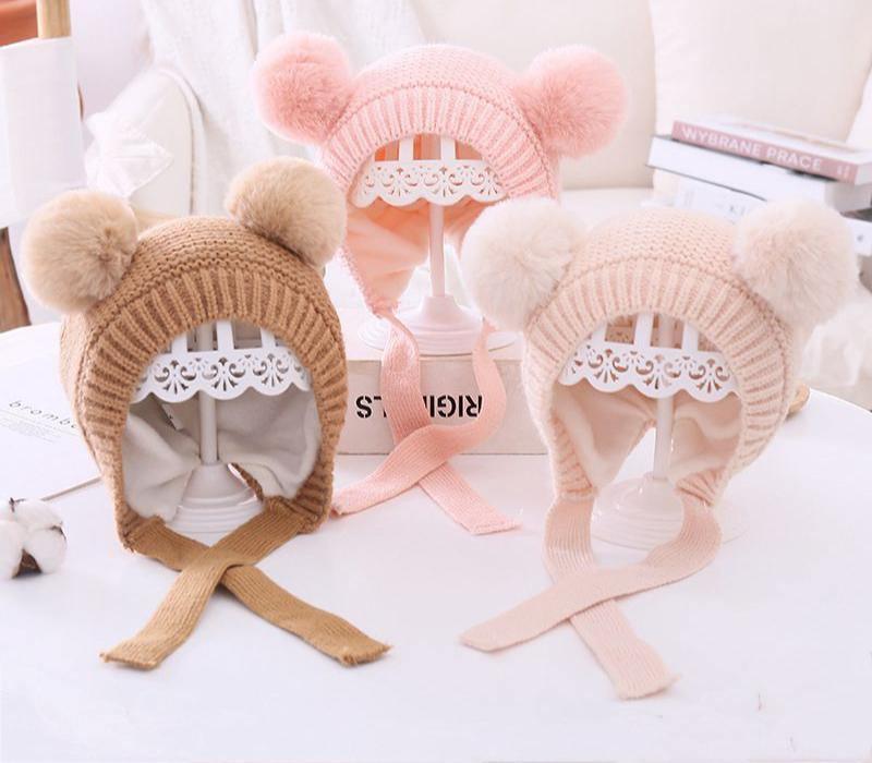 Handmade Modern Trend Winter Knitted Baby Hat with Double Pompoms