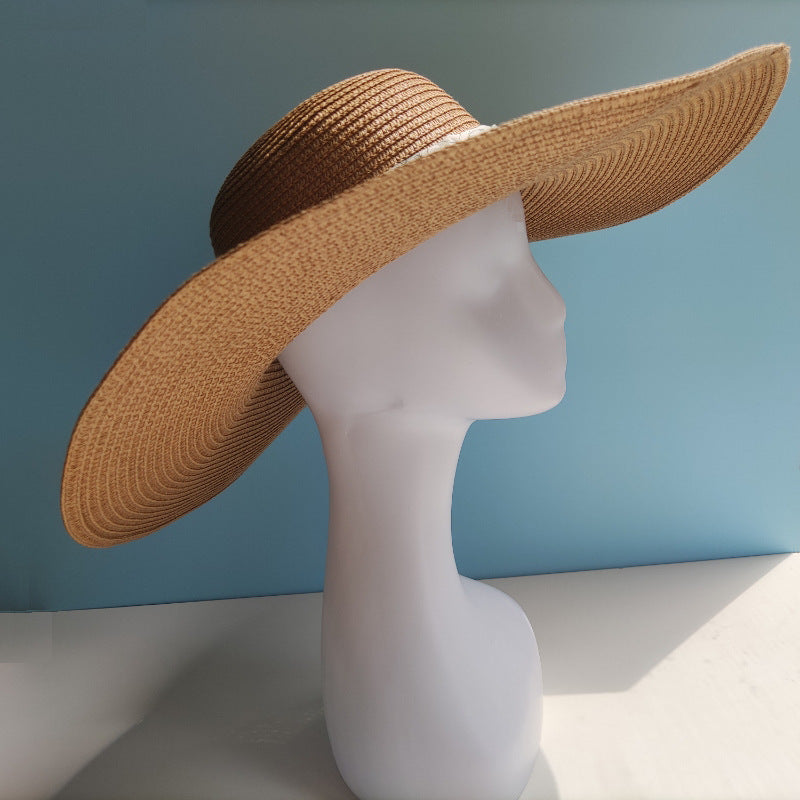Brim Full Cover Face Hat with Elegant Ribbon Decoration