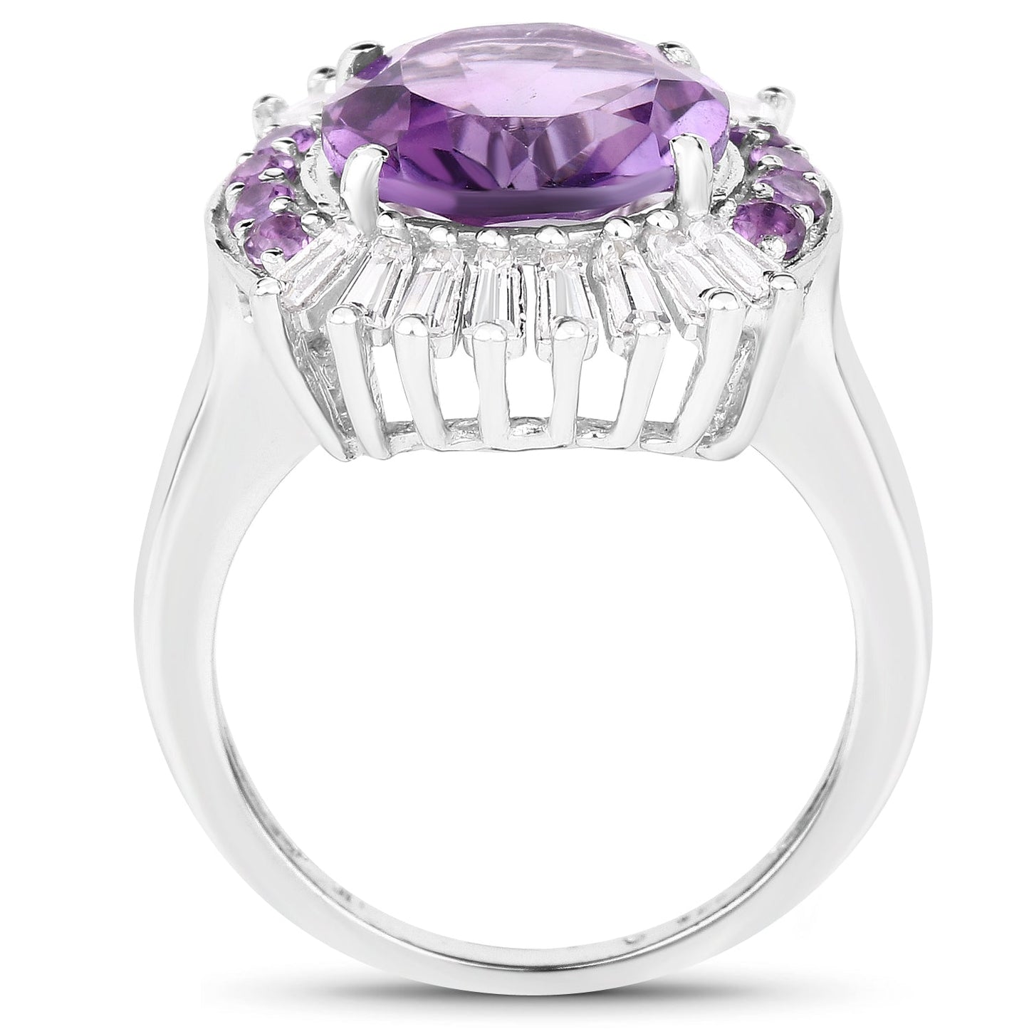Anillo de plata esterlina de 5.20 quilates con amatista genuina y topacio blanco