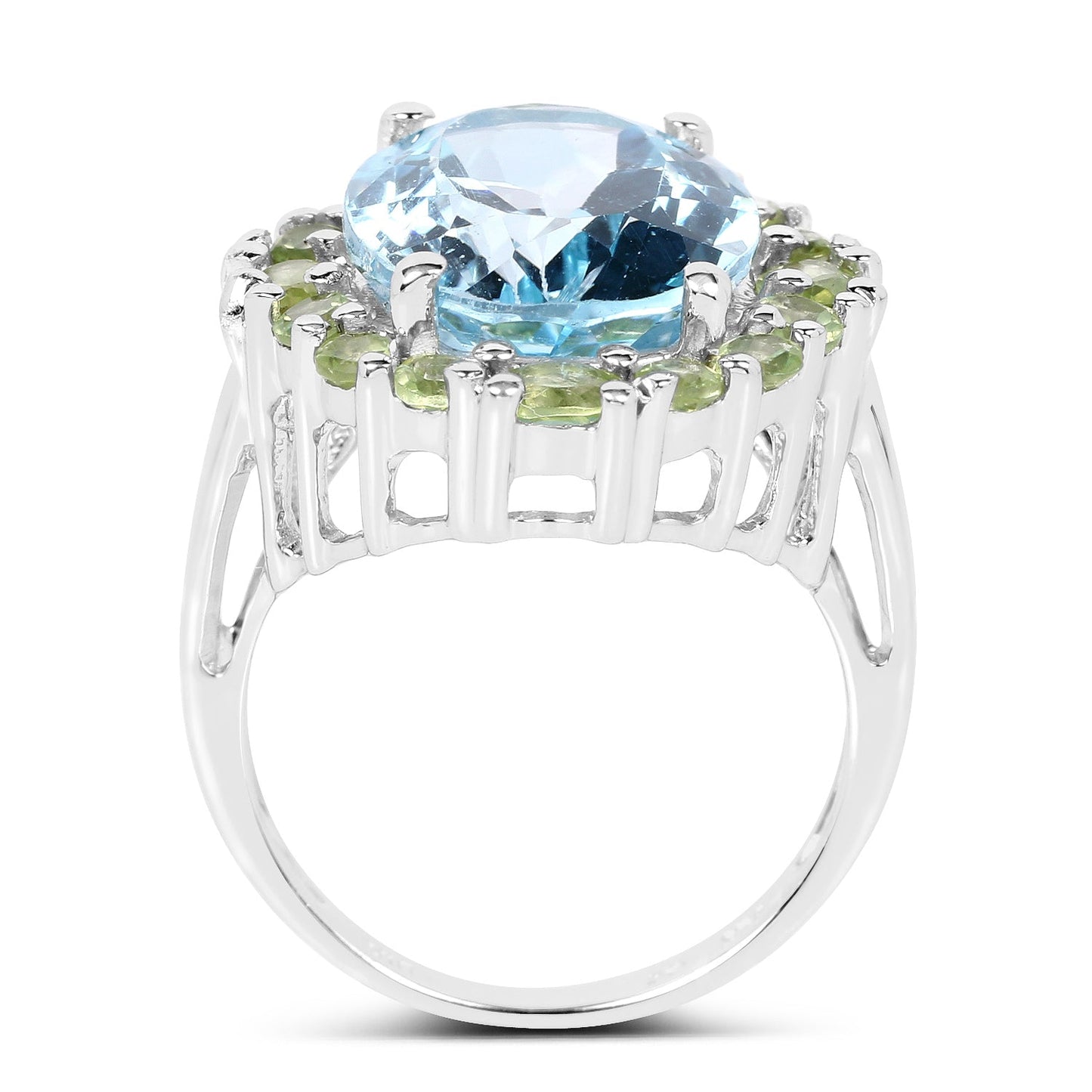 Bague en argent sterling avec topaze bleue et péridot de 12,77 carats