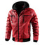 Men's Faux Leather Jacket Motorcycle Jacket Waterproof Windproof PU Moto Vintage Bomber Hoodie With Removable Hood - Korvel