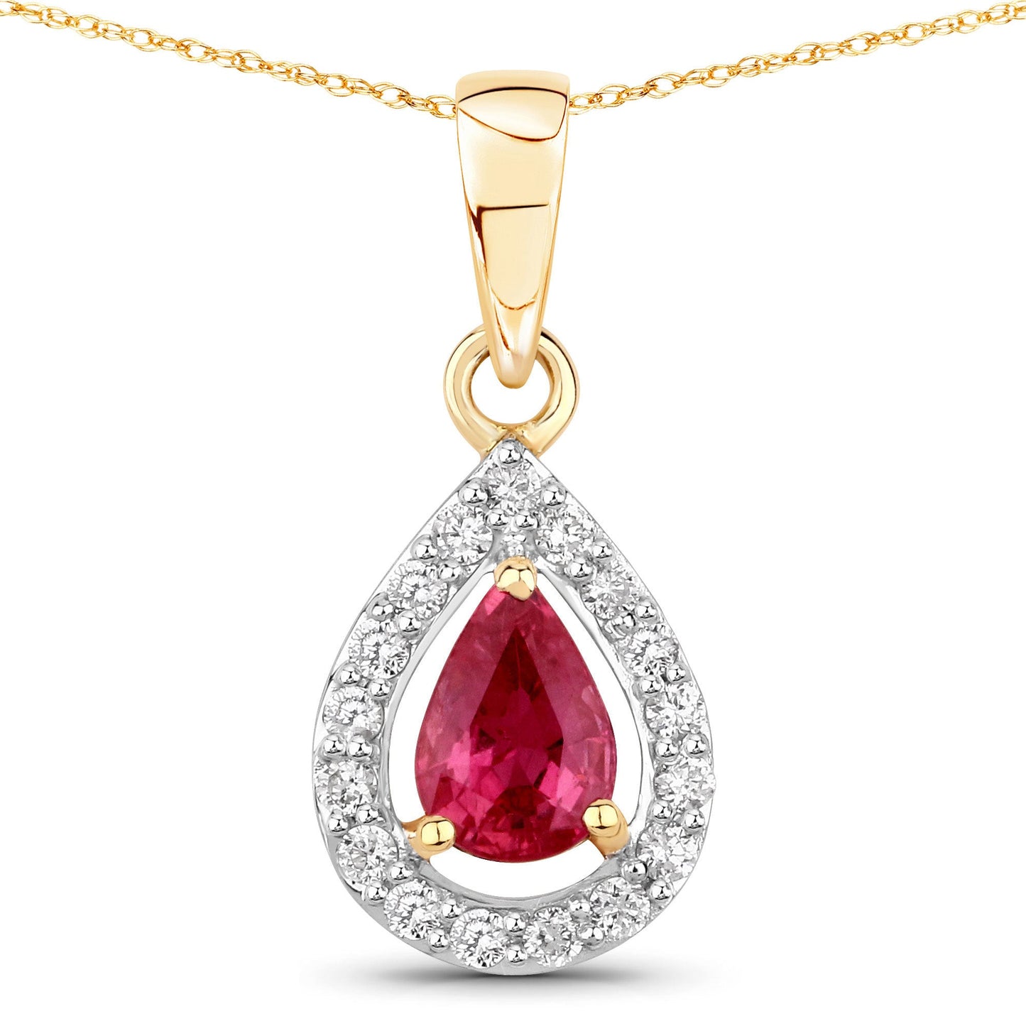 1.03 Carat Genuine Ruby and White Diamond Pendant in 14K Yellow Gold