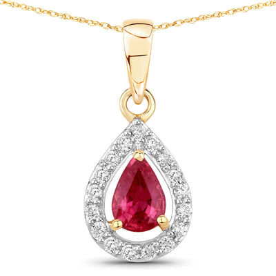 1.03 Carat Genuine Ruby and White Diamond Pendant in 14K Yellow Gold