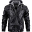 Men's Faux Leather Jacket Motorcycle Jacket Waterproof Windproof PU Moto Vintage Bomber Hoodie With Removable Hood - Korvel