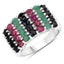 3.40 Carat Emerald, Ruby & Black Sapphire Sterling Silver Ring