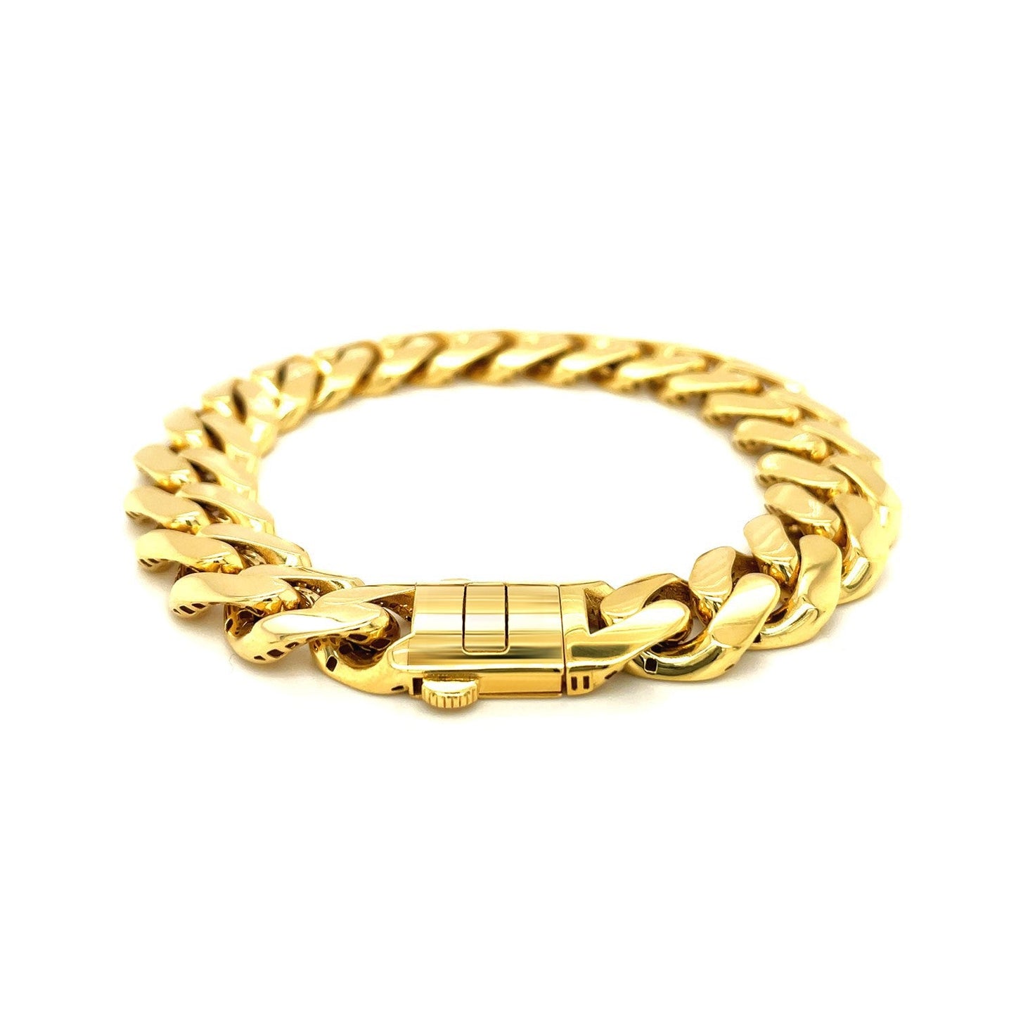 Bracelet en chaîne curb poli large en or jaune 14 carats