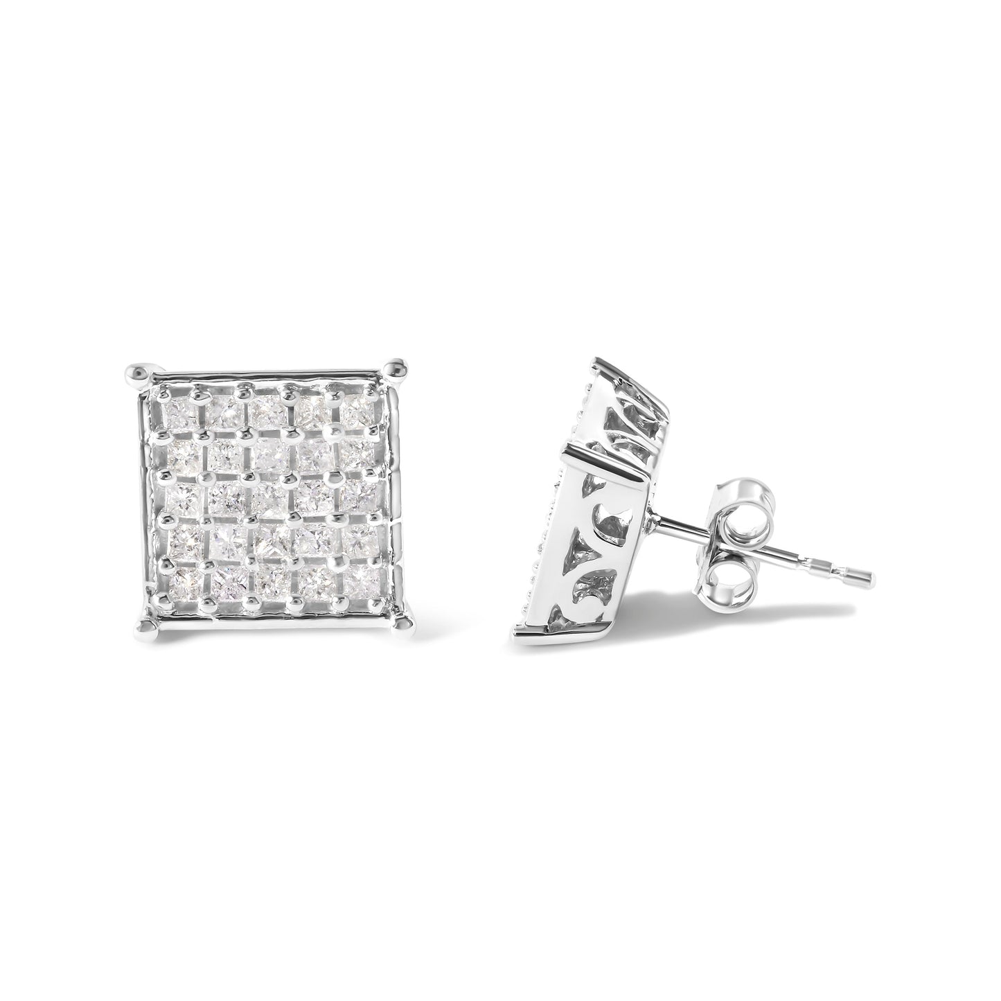 Boucles d'oreilles en diamant composite princesse en or blanc 10K