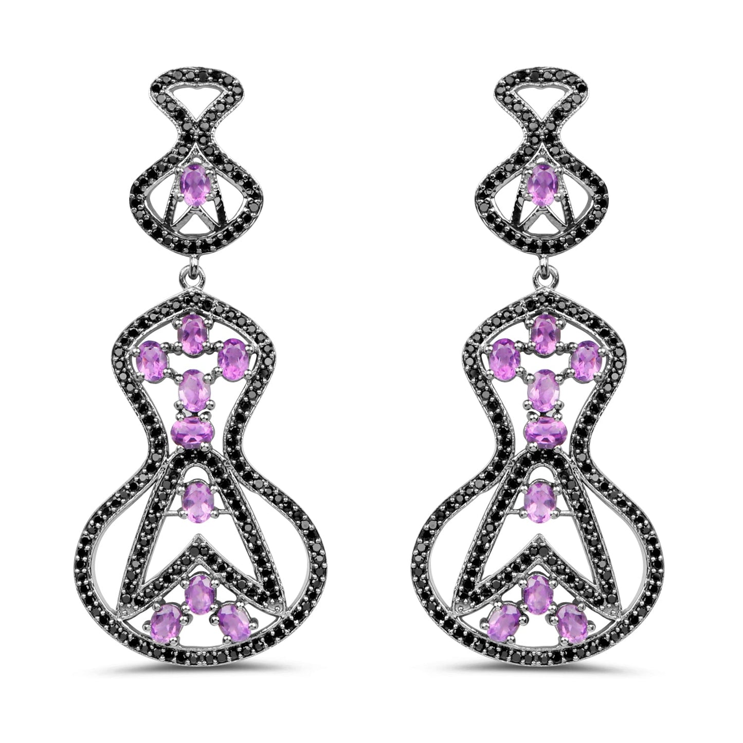 Boucles d'oreilles en améthyste véritable de 5,30 carats et spinelle noir