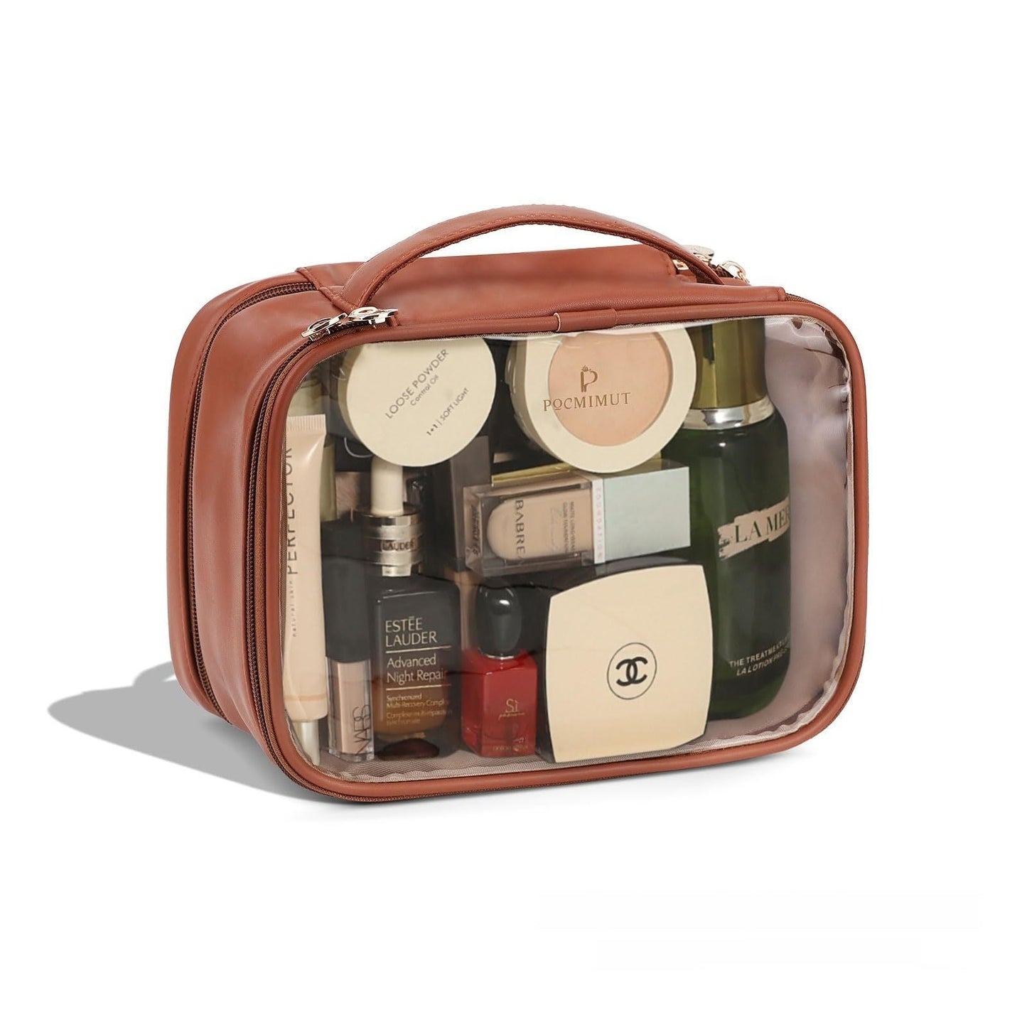 Premium Leather Transparent Cosmetic Bag for Travel