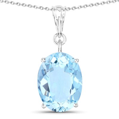 11.25 Carat Genuine Swiss Blue Topaz Pendant in Sterling Silver