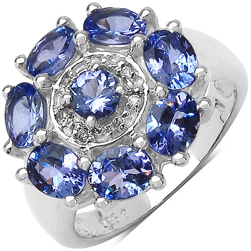 Bague en argent sterling avec tanzanite et topaze blanche de 2,58 carats