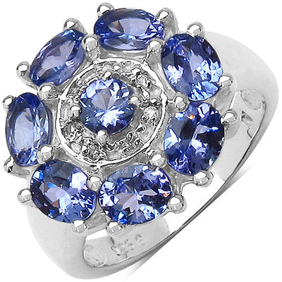 Bague en argent sterling avec tanzanite et topaze blanche de 2,58 carats