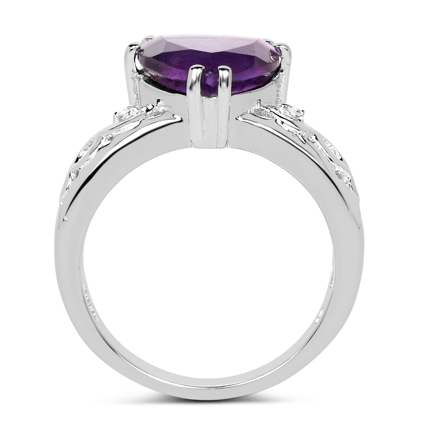 2.71 Carat Genuine Amethyst and White Topaz Sterling Silver Ring