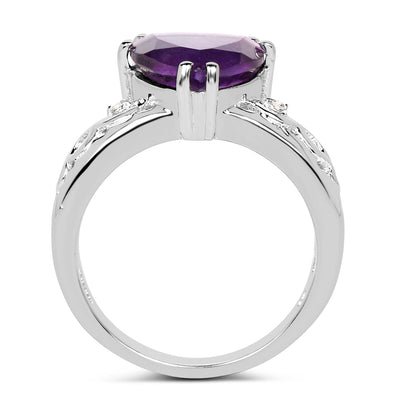 2.71 Carat Genuine Amethyst and White Topaz Sterling Silver Ring