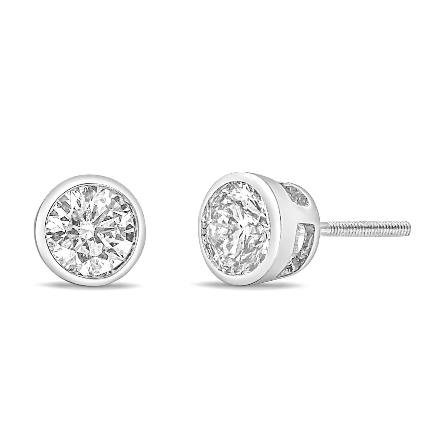 14K White Gold Lab Grown Diamond Bezel Solitaire Stud Earrings