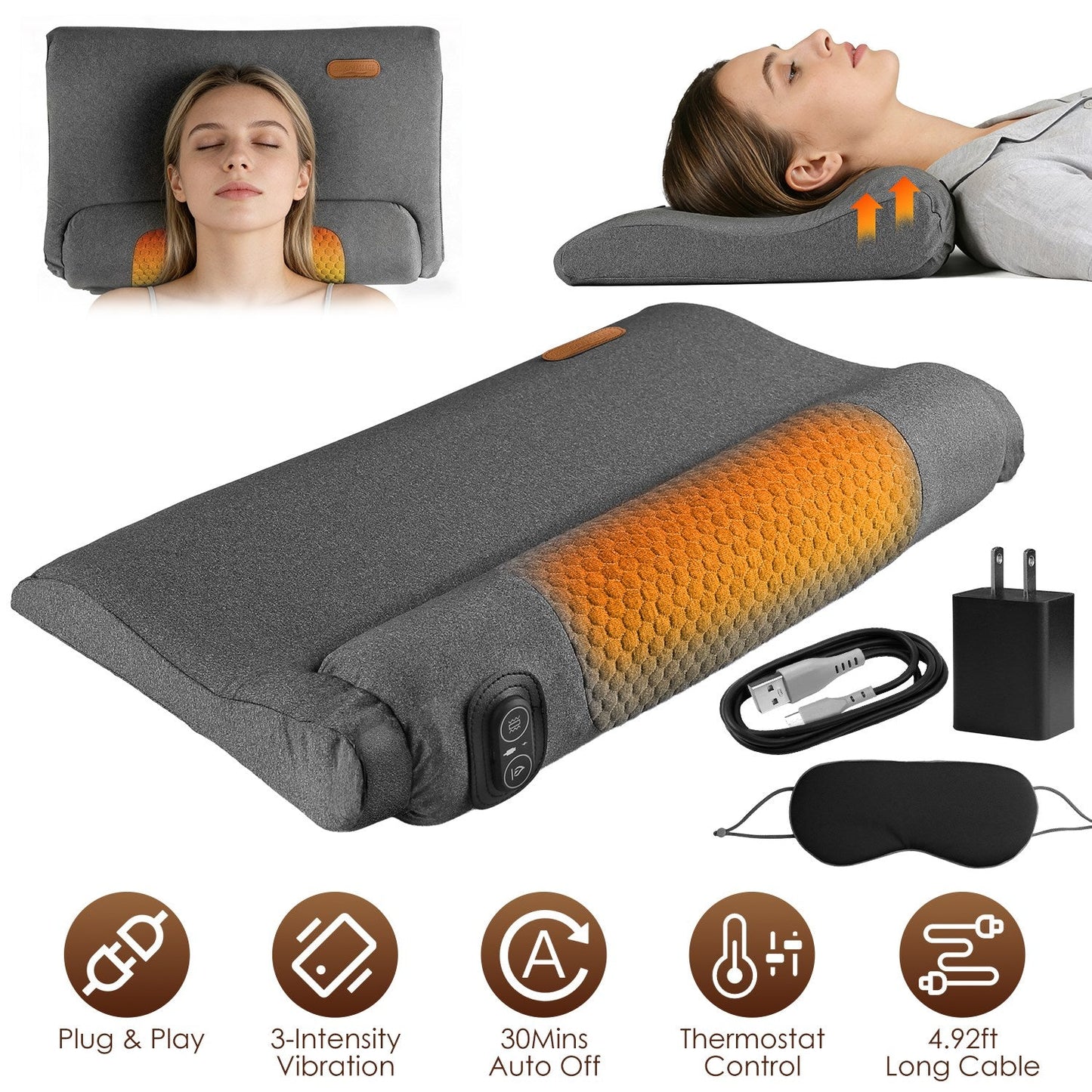 Ergonomic Neck Massager Pillow with Heat & Vibration
