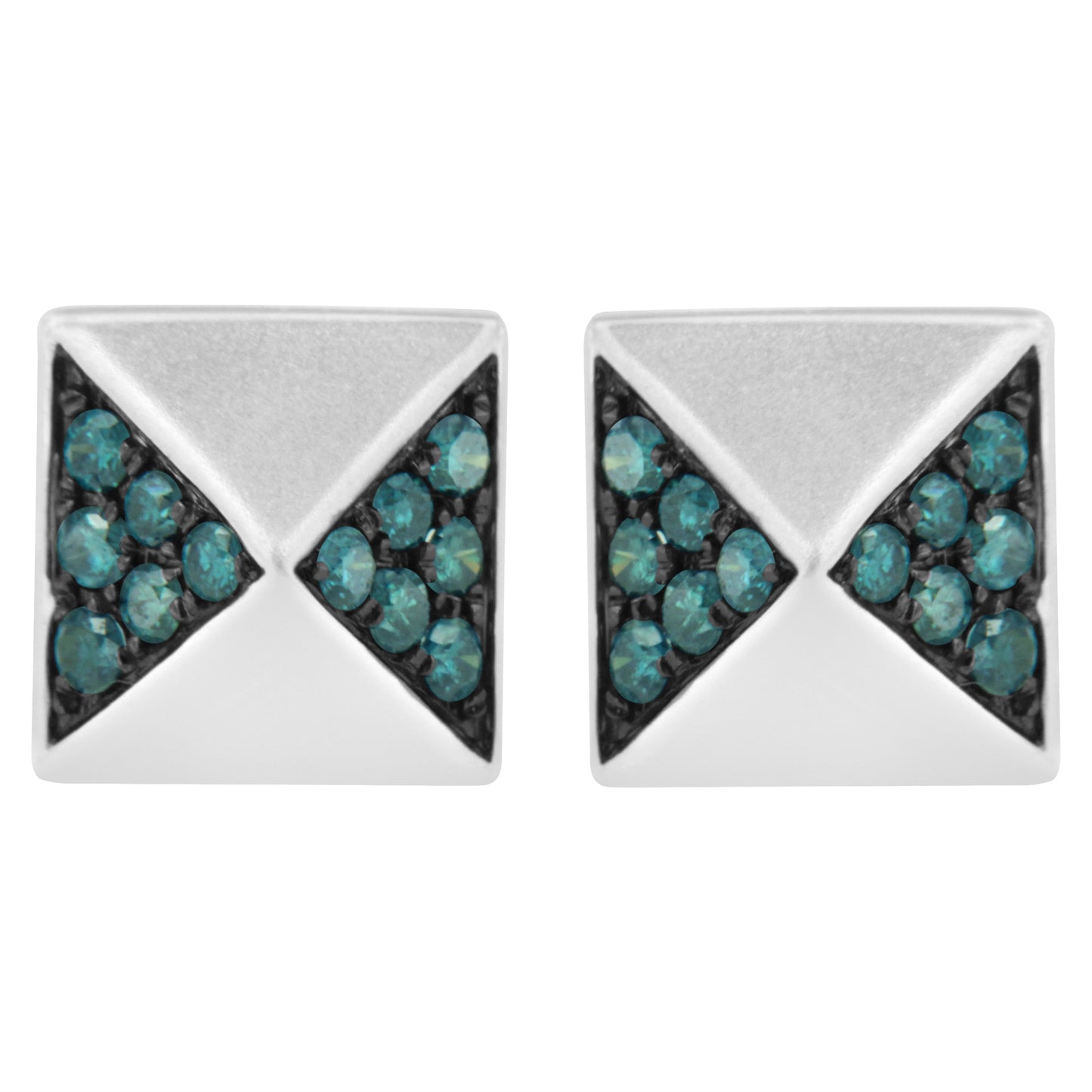 14K White Gold Blue Diamond Pyramid Stud Earrings