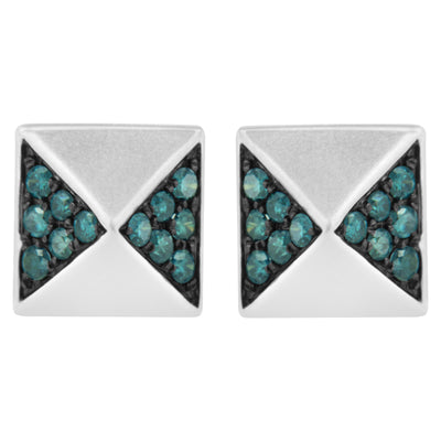 Pendientes de Stud Pirámide de Diamante Azul en Oro Blanco de 14K