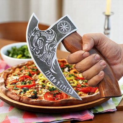 Viking-Style Pizza Cutter Axe – 8.5" Blade with Rosewood Grip - Korvel