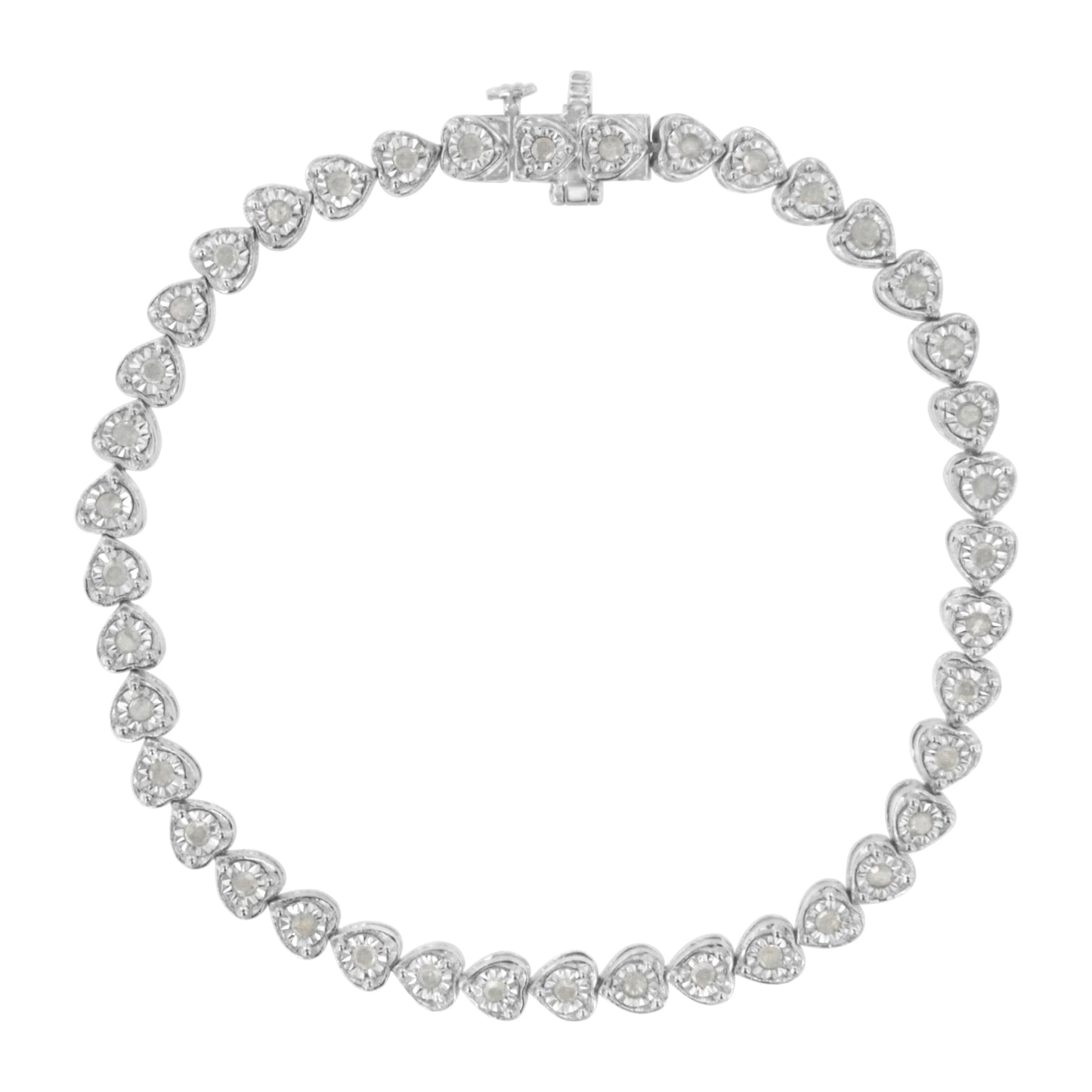 .925 Sterling Silver Heart-Link Diamond Tennis Bracelet