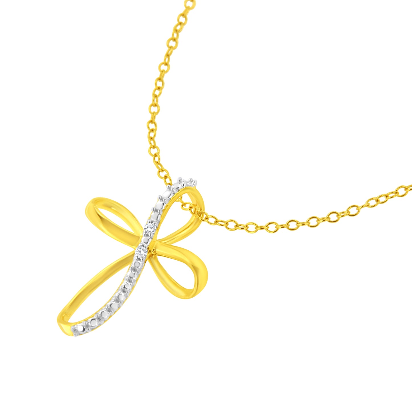 Collar de Cruz con Acento de Diamante en Plata Esterlina Baño de Oro de 10K