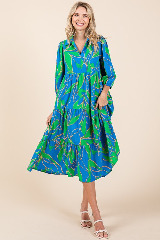 Vestido Midi de Verano con Volantes y Cuello Camisero