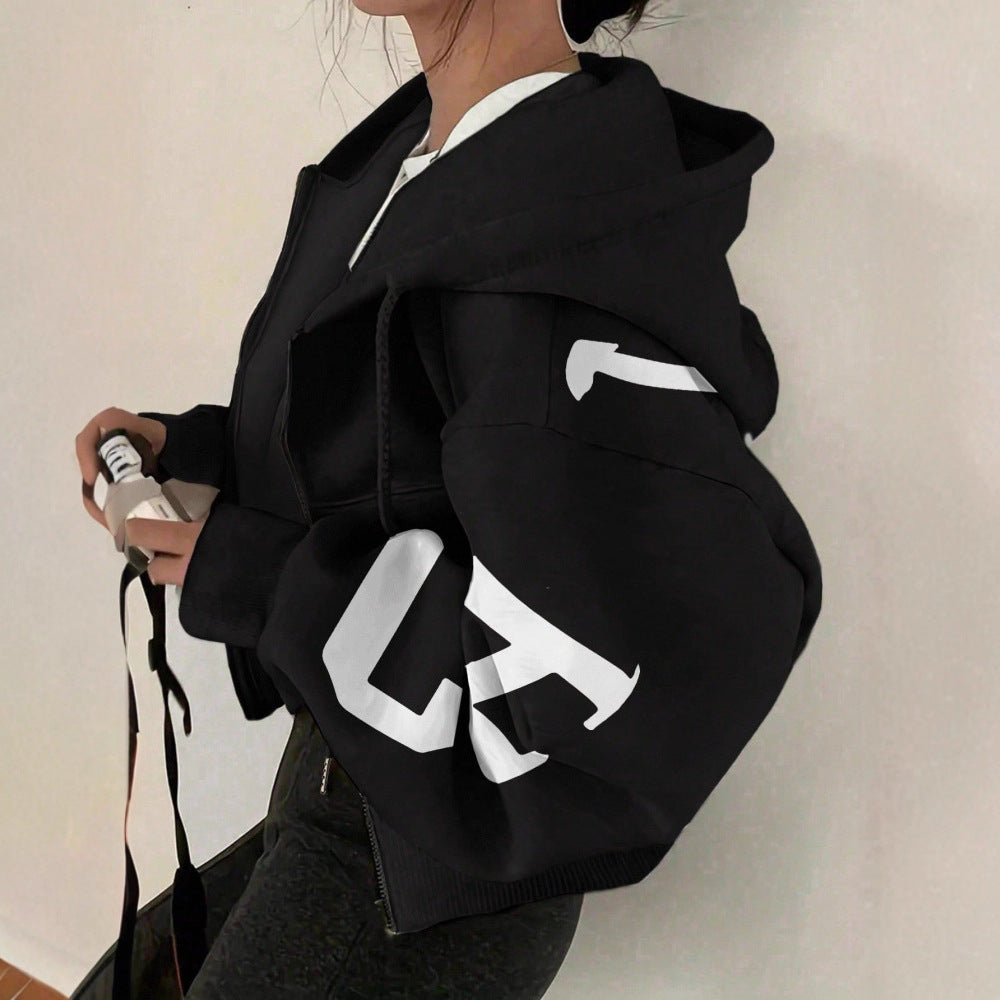 Sudadera con cremallera de manga larga y corte relajado para mujer