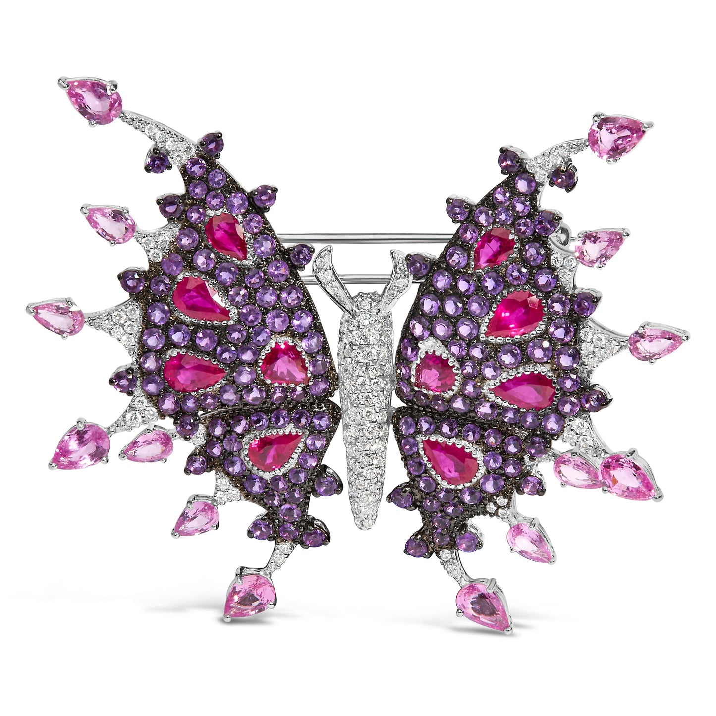 Broche Papillon en Or Blanc 18K avec Diamants et Gemmes