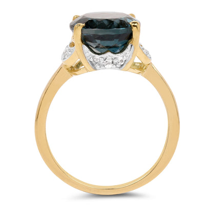 14K Yellow Gold Plated London Blue Topaz & Diamond Ring