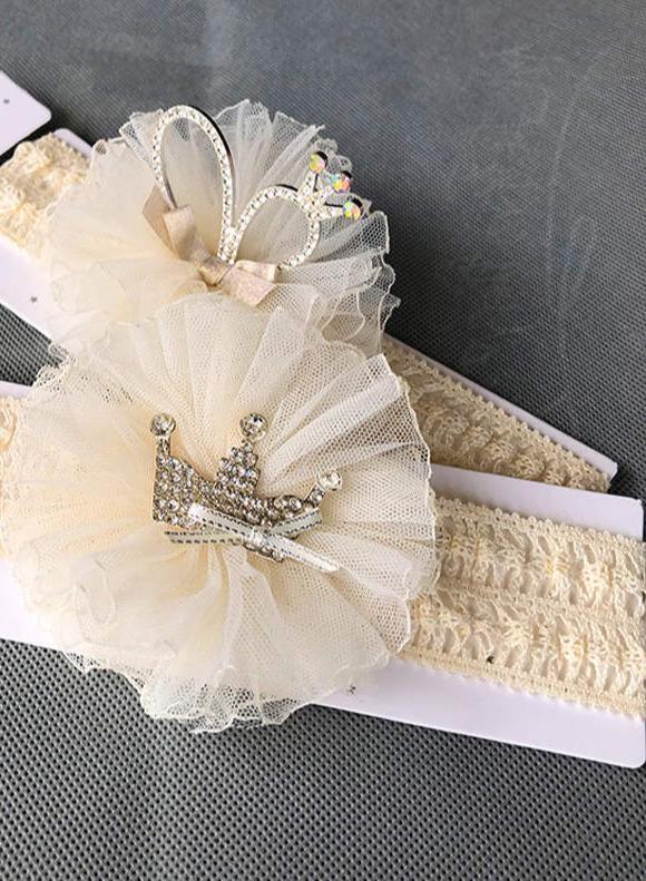 Elegant Handmade Baby Girl Hair Band with Rhinestone Crown - Perfect for Infants - Korvel