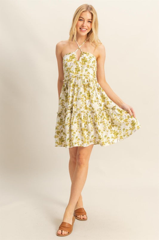 Vestido Mini de Cuello Halter con Estampado Floral Elegante para Mujeres