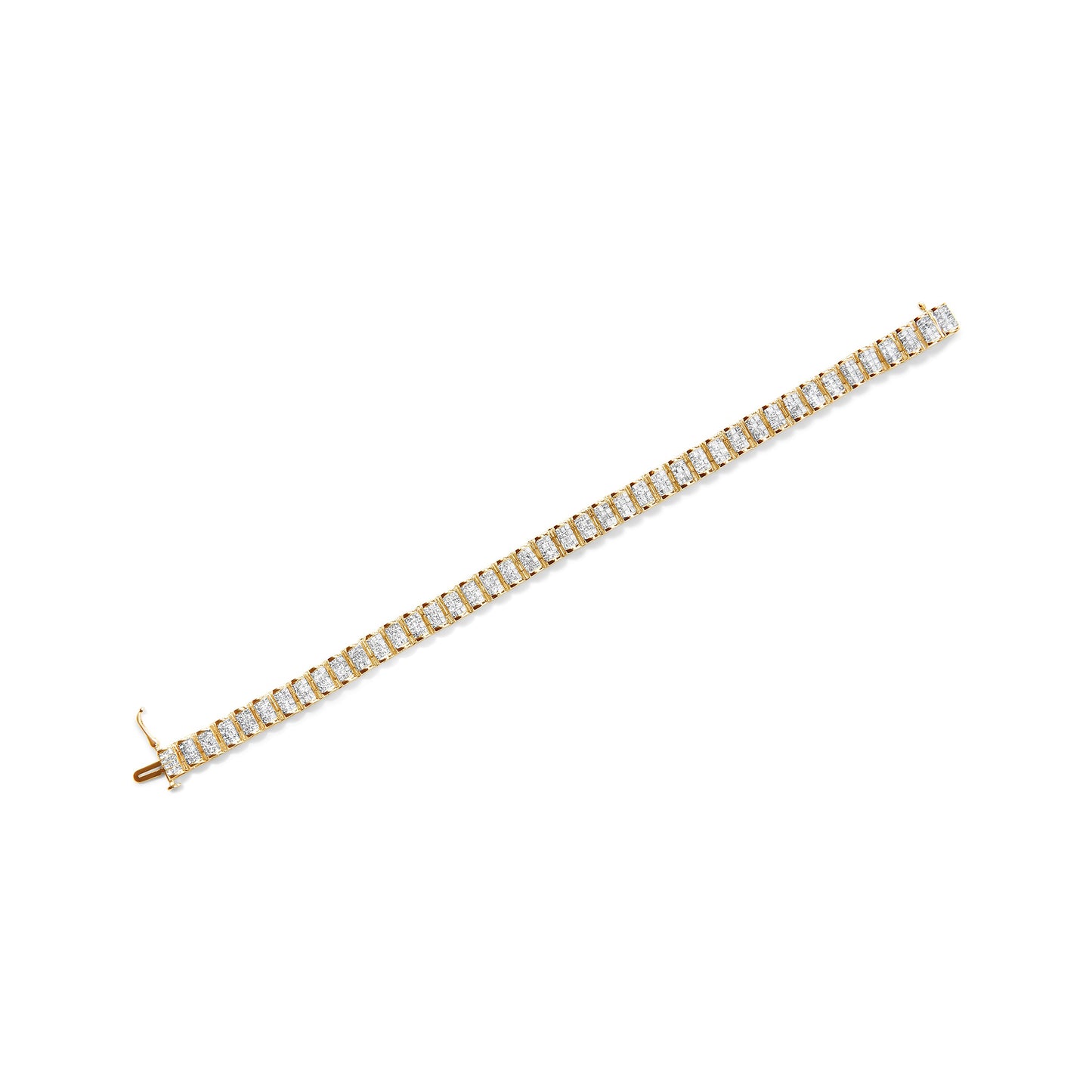 Bracelet de tennis en or jaune 14 carats avec diamants taille princesse en forme de boucle