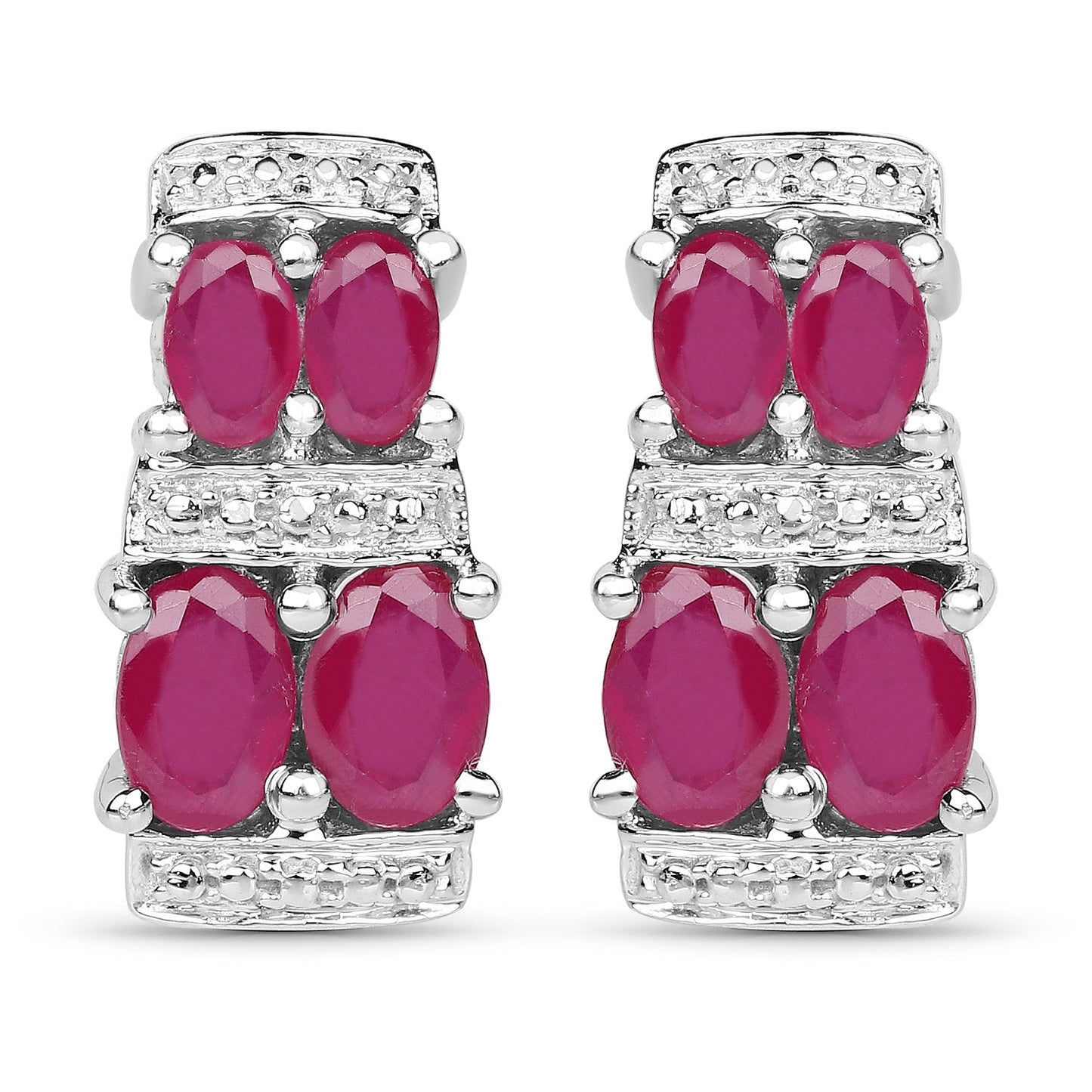 Boucles d'oreilles en rubis remplis de verre de 3,20 carats en argent sterling