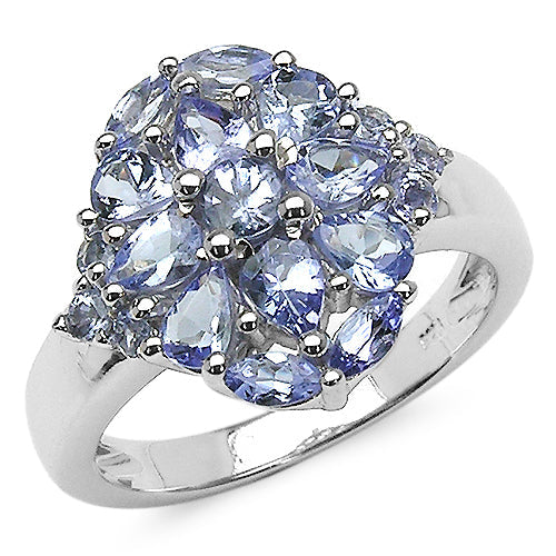 Bague en cluster en tanzanite véritable de 1,74 carat en argent sterling