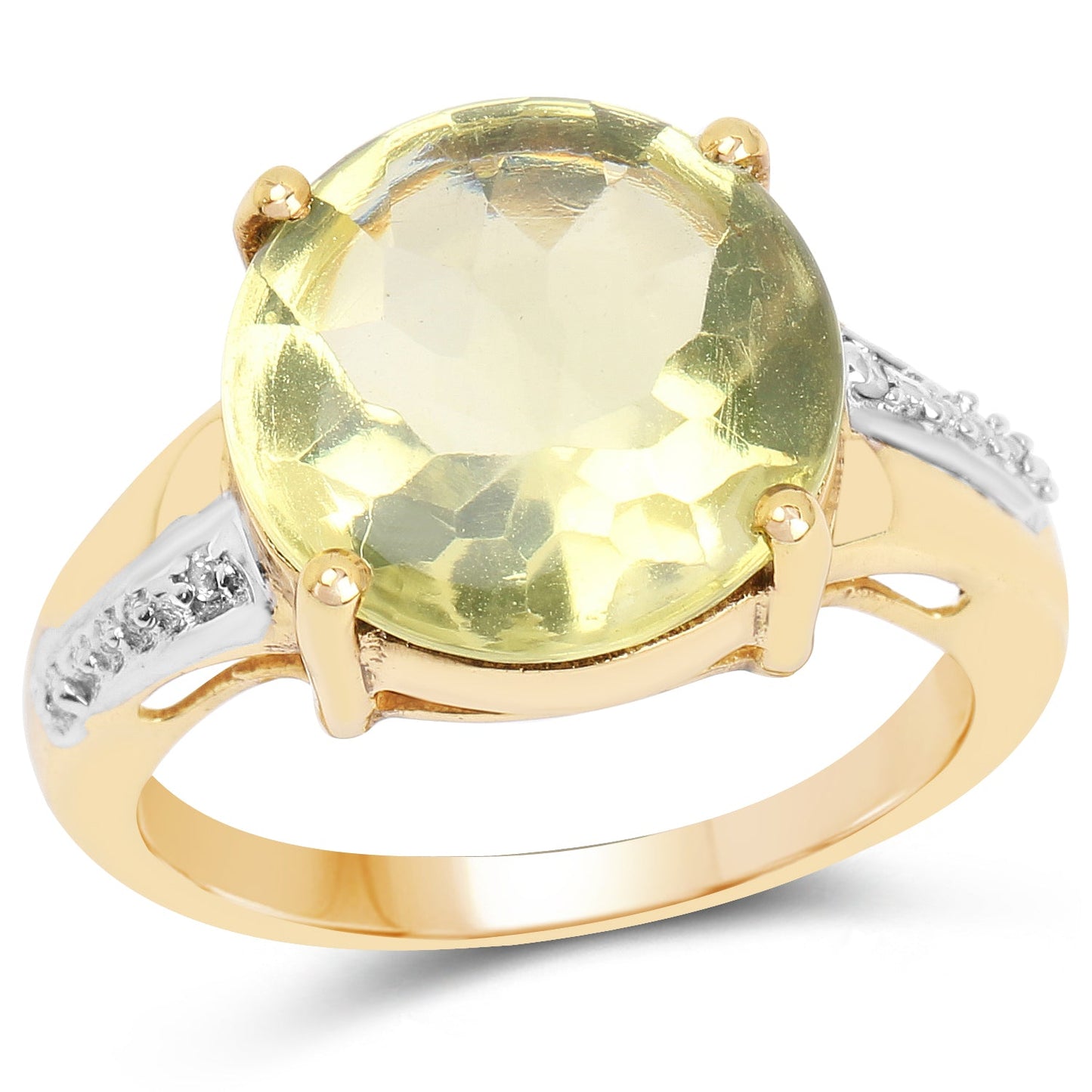 Bague en Topaze Citron et Diamant Plaquée Or Jaune 14K