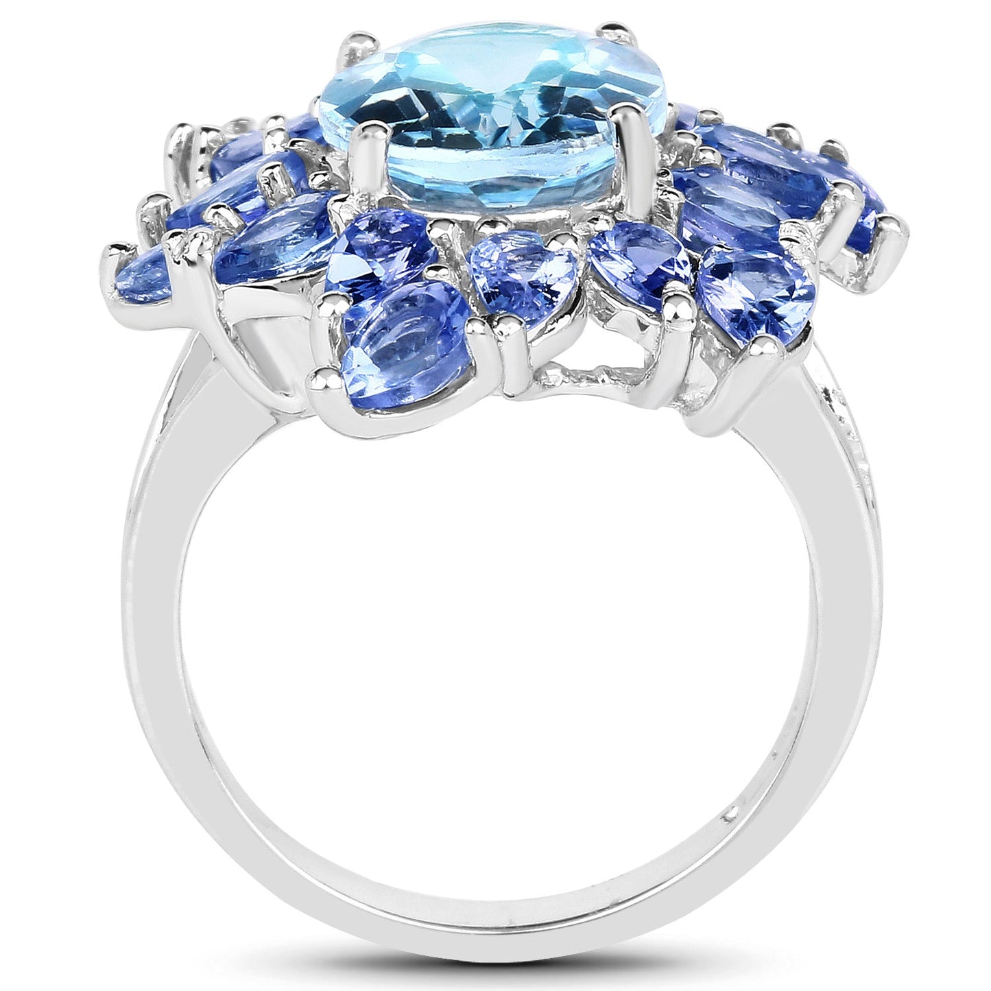 6.52 Carat Blue Topaz & Tanzanite Sterling Silver Engagement Ring