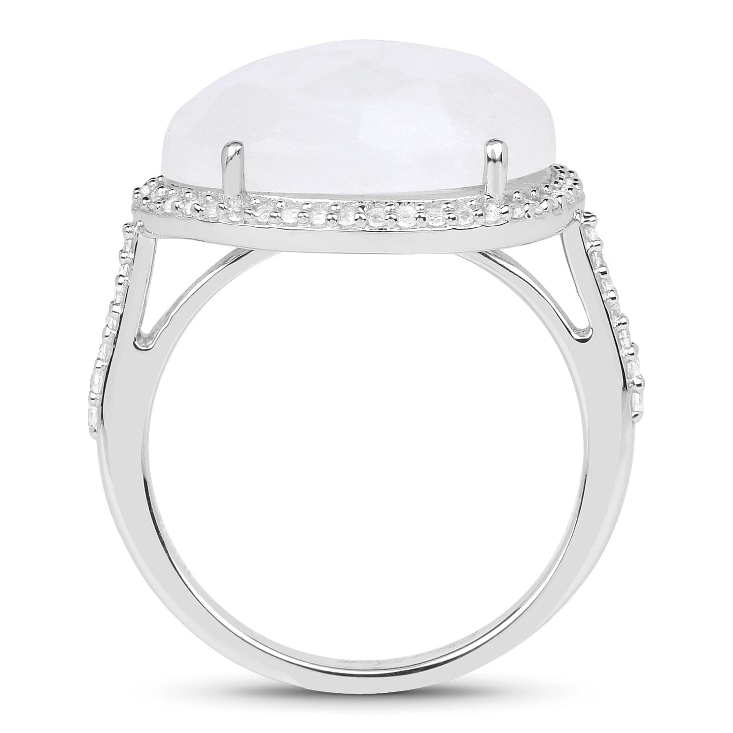 Anillo de 7.33 quilates de auténtica piedra lunar blanca arcoíris y topacio blanco