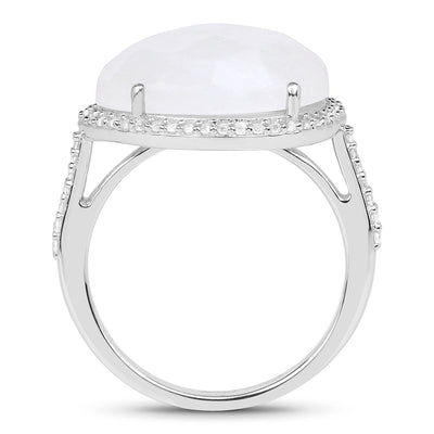 7.33 Carat Genuine White Rainbow Moonstone & White Topaz Ring