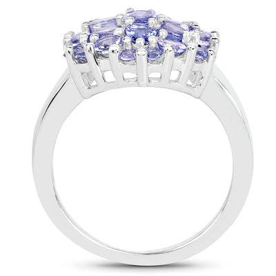 2.03 Carat Genuine Tanzanite Cluster Ring in Sterling Silver